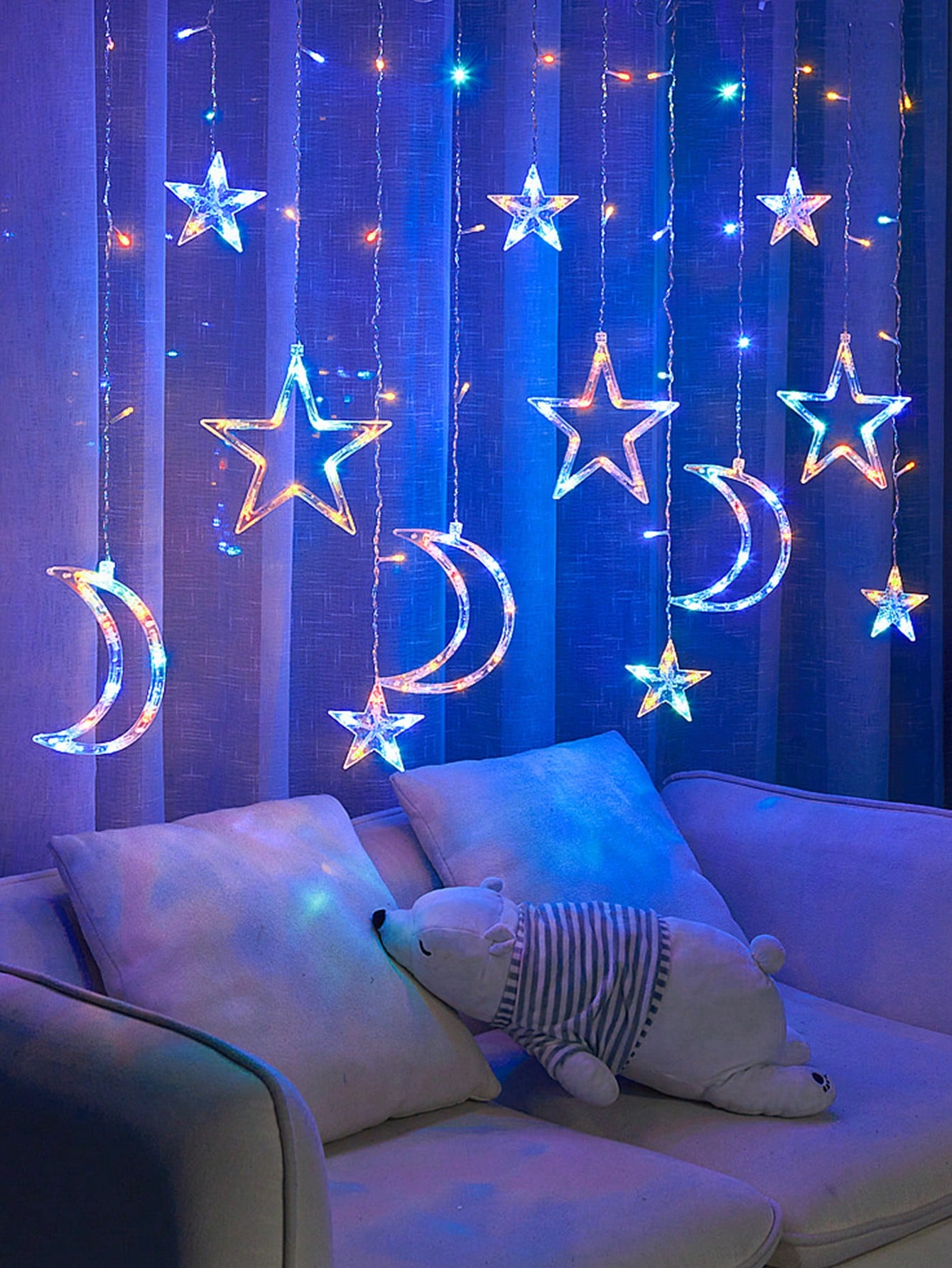 3.5m Colorful 120 Led Star & Moon Curtain String Light (Code 10)