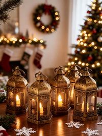 4pcs Vintage Brown Mini Lanterns With LED Lights (Code:37)