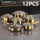 12pcs Golden stainless steel cookware set Non Stick