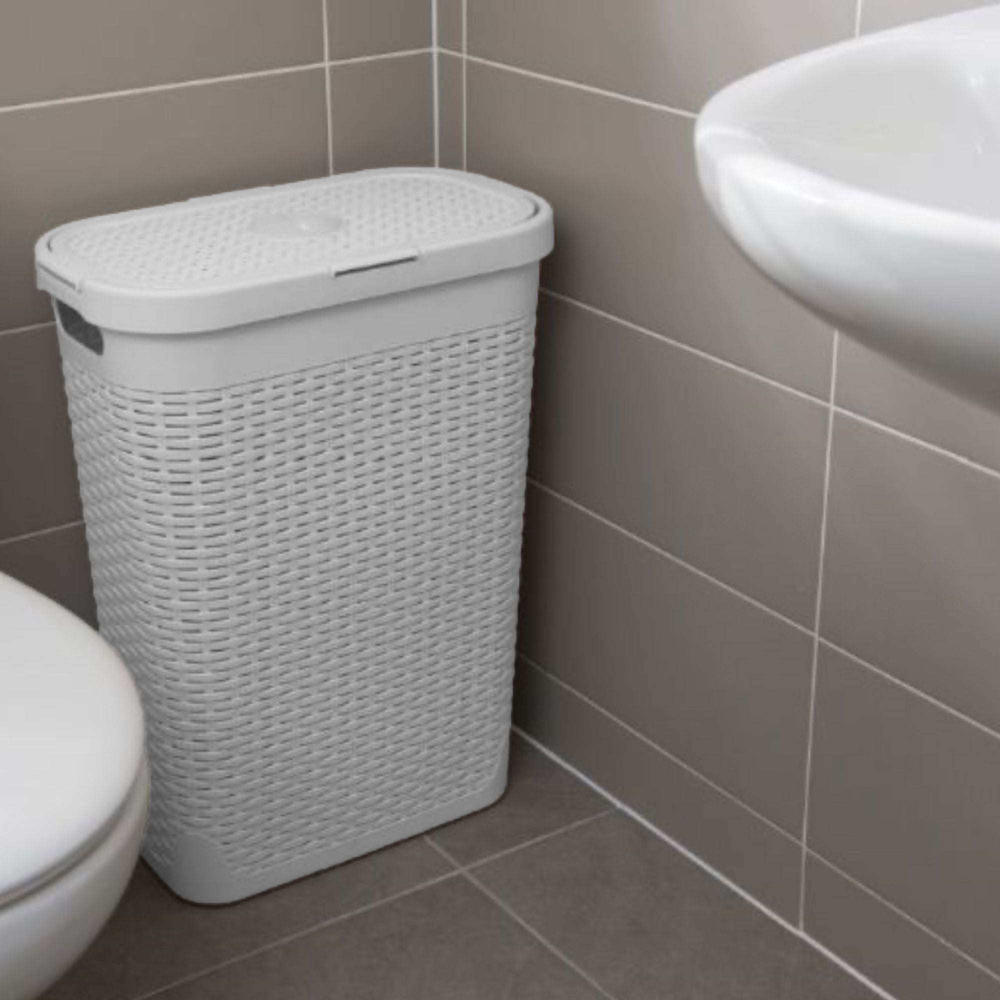 ADDIS 40L Rattan Effect Slim Hamper -  Beige