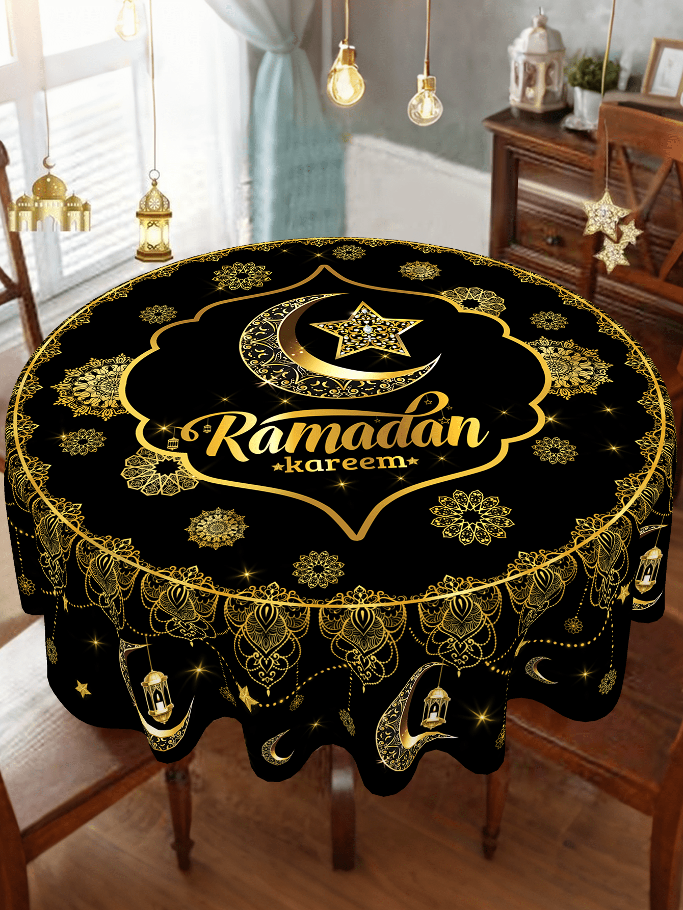 1pc Ramadan Kareem Tablecloth,  Multicolor / Round-150cm (Code:61)