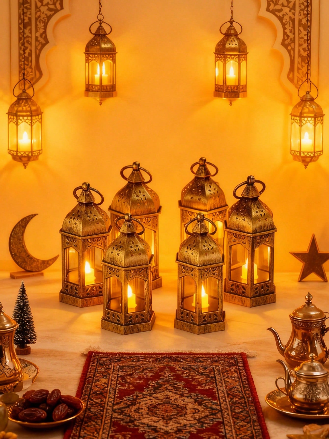 4pcs Vintage Brown Mini Lanterns With LED Lights (Code:37)