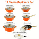12pcs Stainless Steel Cookware Set Non Stick -Orange