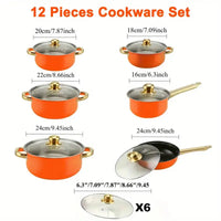 12pcs Stainless Steel Cookware Set Non Stick -Orange