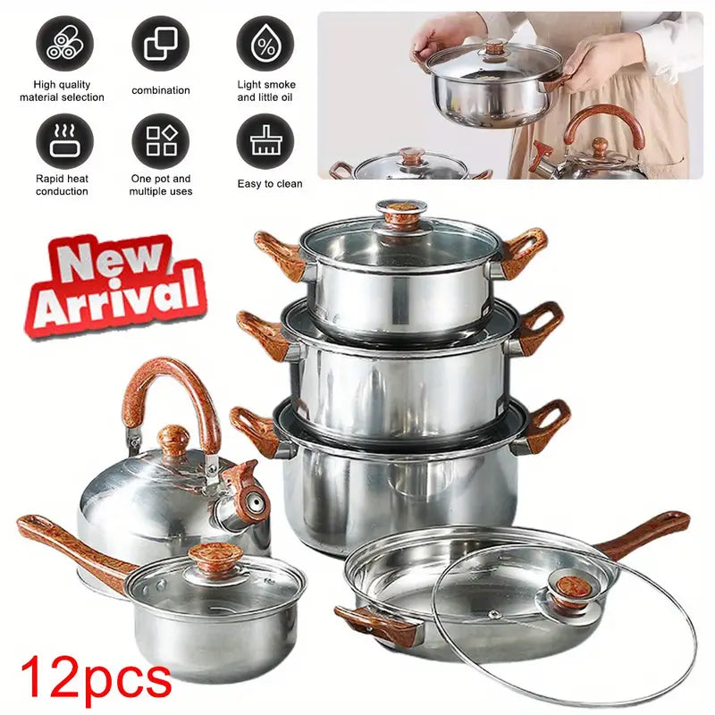 12pcs set of frying pan and kettle