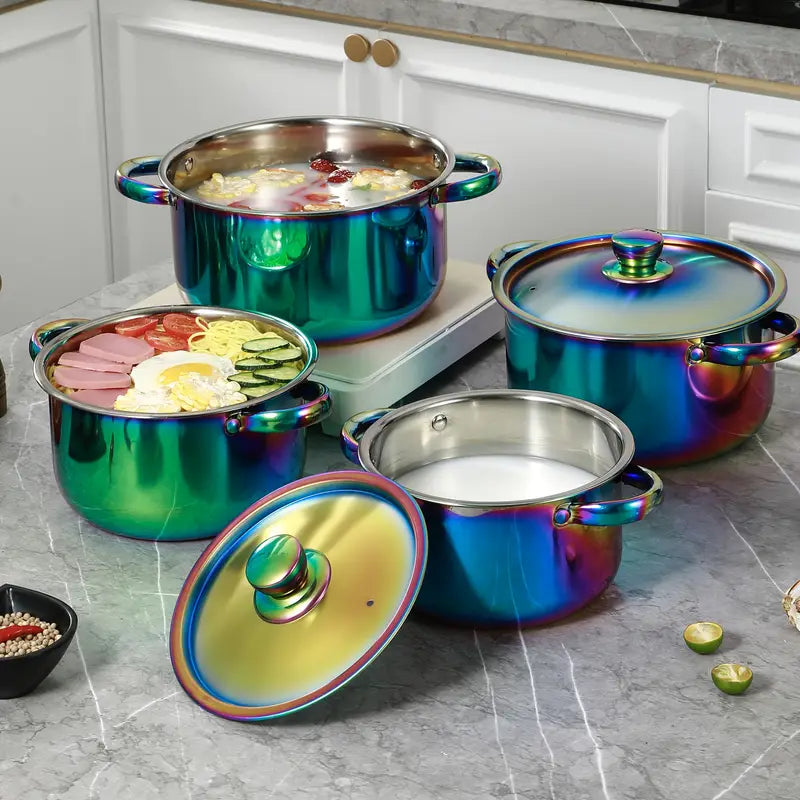 8pcs Colorful Stainless Steel Cookware Set Non Stick