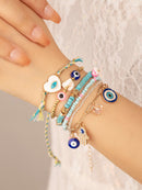 6pcs Turquoise Green Glass Beads Alloy Evil Eye Pendant Bracelet (Code:77)