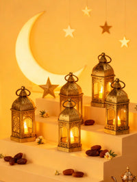 4pcs Vintage Brown Mini Lanterns With LED Lights (Code:37)