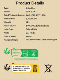 3.5m Colorful 120 Led Star & Moon Curtain String Light (Code 10)