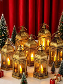 4pcs Vintage Brown Mini Lanterns With LED Lights (Code:37)