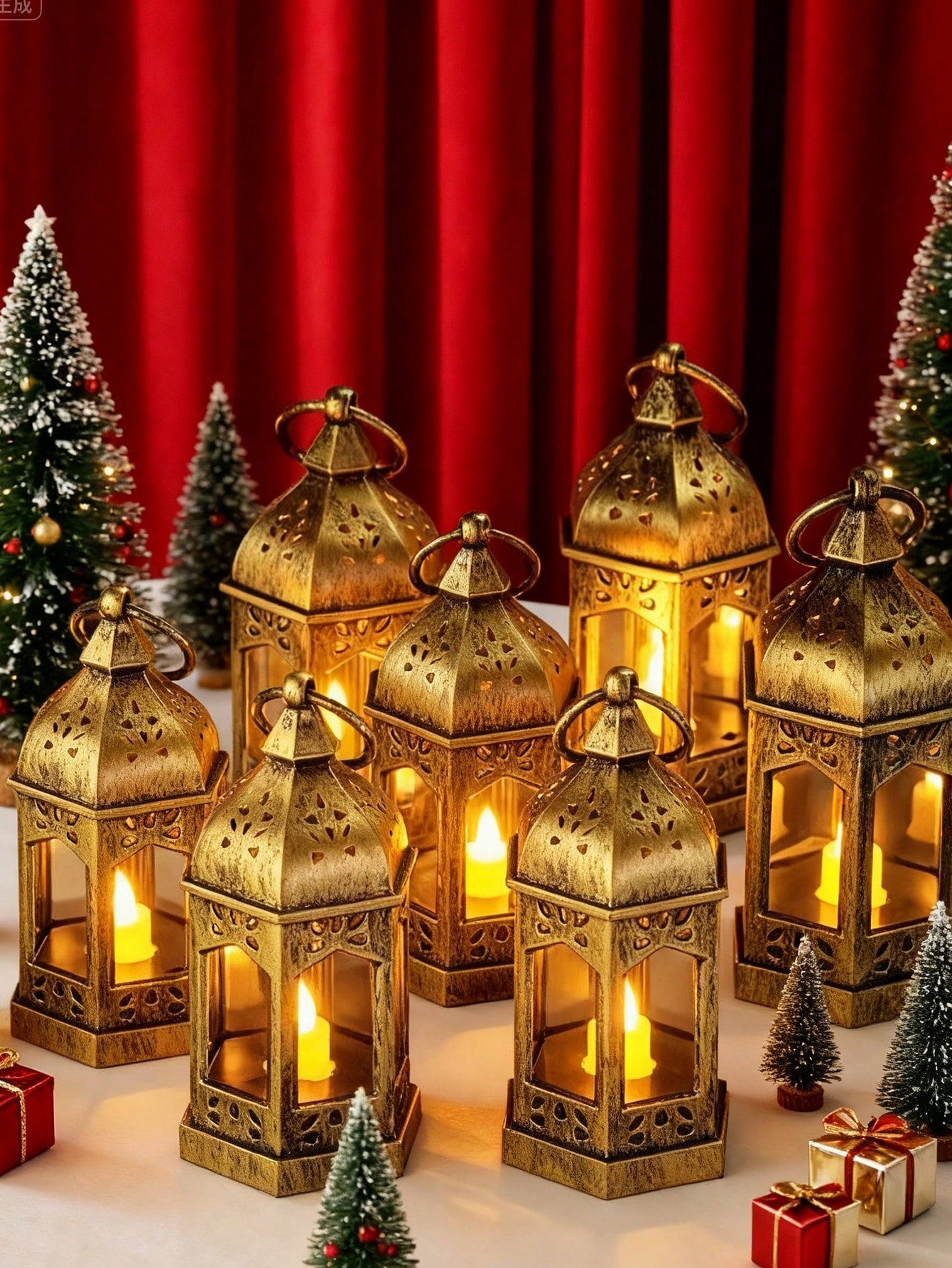 4pcs Vintage Brown Mini Lanterns With LED Lights (Code:37)