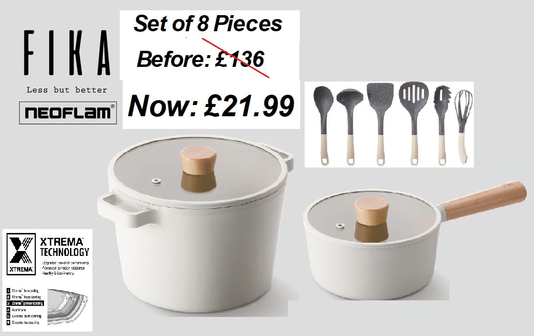 Set of 8 Pieces - Deep Pot22cm, Saucepan 18cm and Kitchen Tools