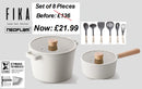 Set of 8 Pieces - Deep Pot22cm, Saucepan 18cm and Kitchen Tools