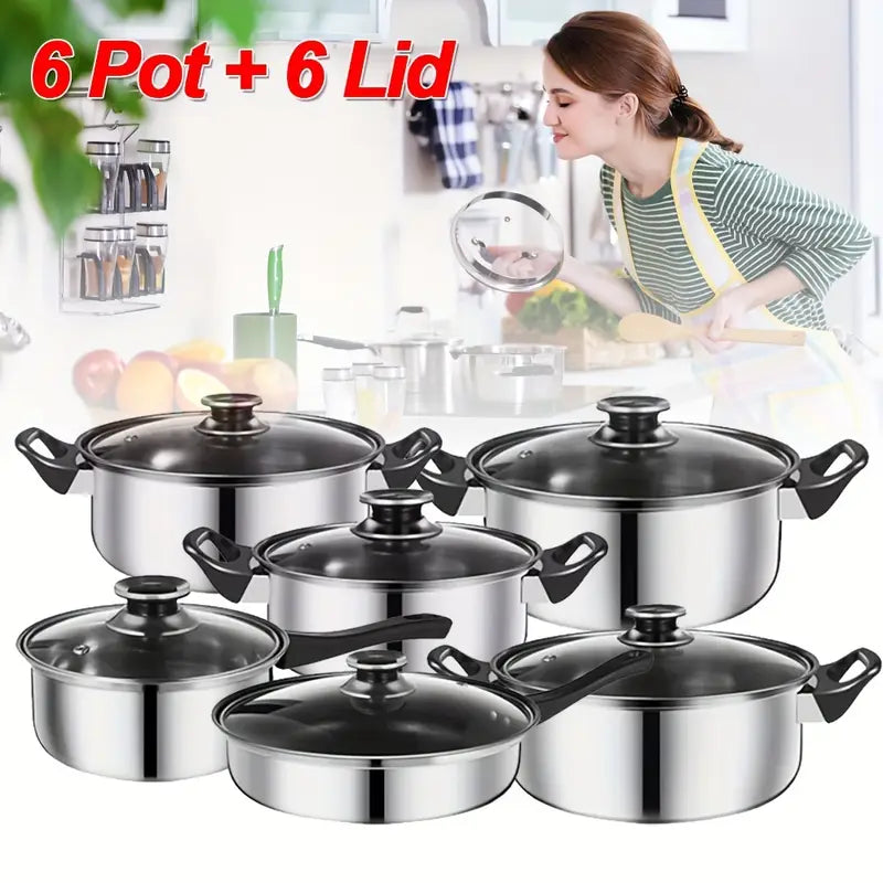 12pcs Stainless Steel Set Non Stick with Black Handle