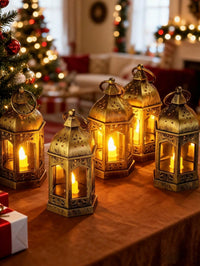 4pcs Vintage Brown Mini Lanterns With LED Lights (Code:37)