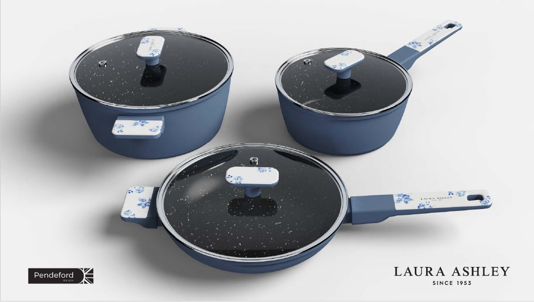 LAURA ASHLEY 11 INCH / 28CM DEEP FRYING SAUTE PAN WITH GLASS LID CHINA ROSE