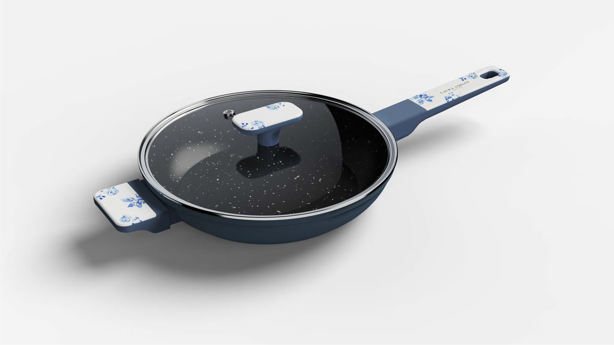 LAURA ASHLEY 11 INCH / 28CM DEEP FRYING SAUTE PAN WITH GLASS LID CHINA ROSE