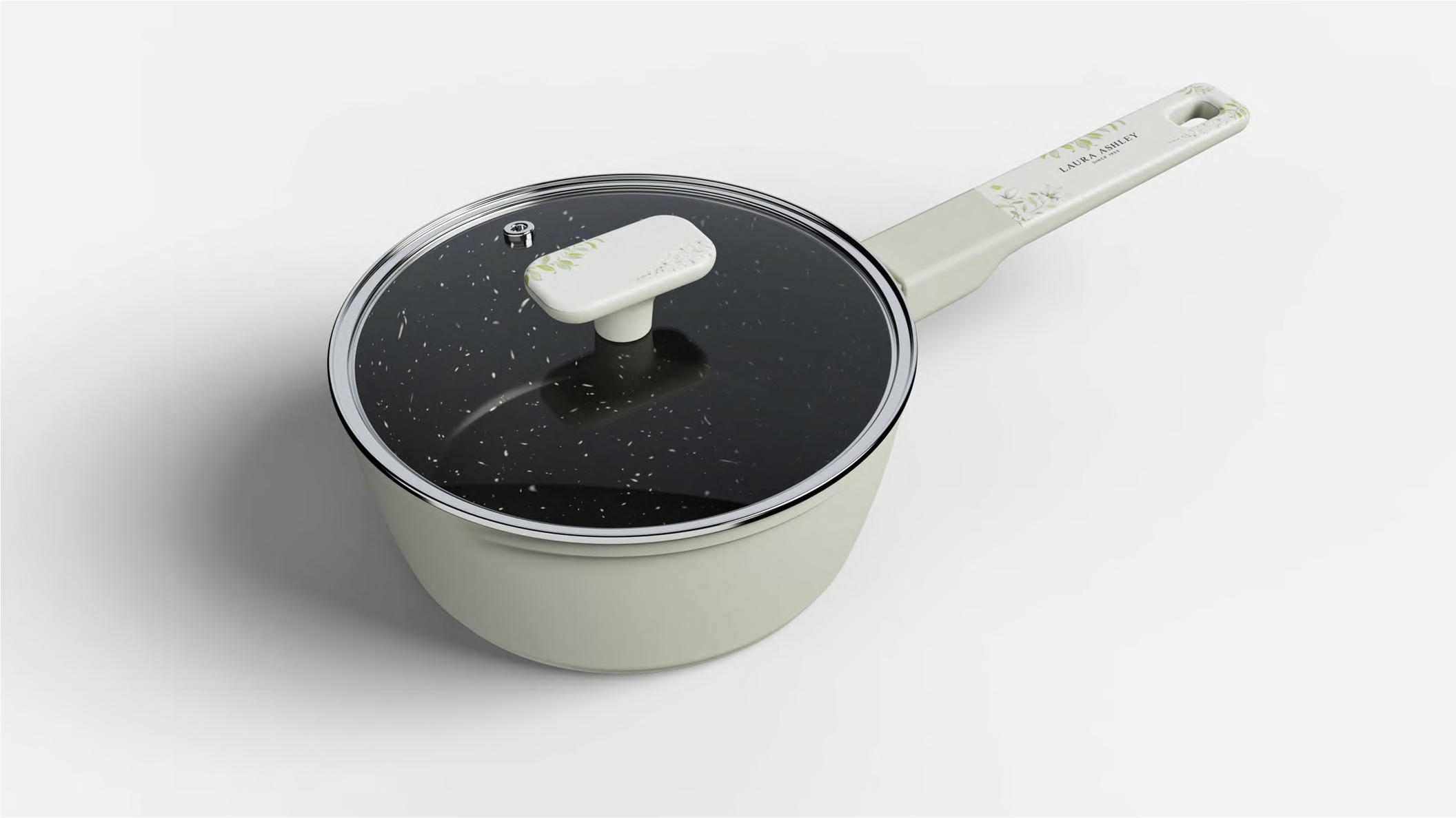 LAURA ASHLEY 6.4INCH / 16CM SAUCEPAN WITH GLASS LID SAGE PARTERRE