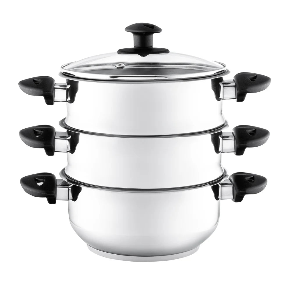 20 cm Stainless Steel 3 pieces SET Tier Steamer & Tempered Glass Lid (Supreme Vision) 5015826002126
