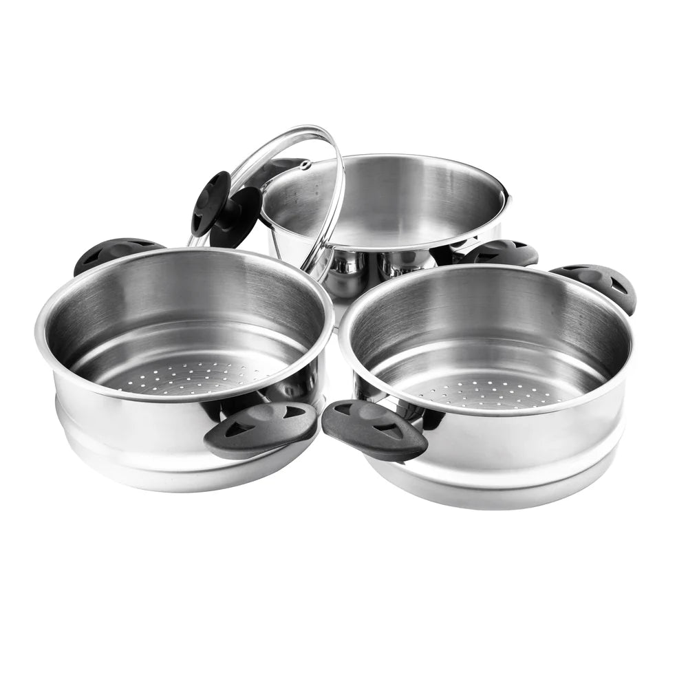 20 cm Stainless Steel 3 pieces SET Tier Steamer & Tempered Glass Lid (Supreme Vision) 5015826002126