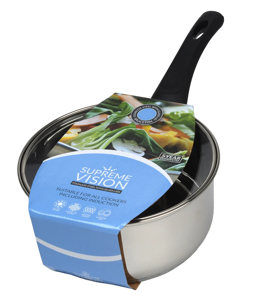 18 cm Stainless Steel Sauce Pan & Tempered Glass Lid (Supreme Vision) 5015826025187