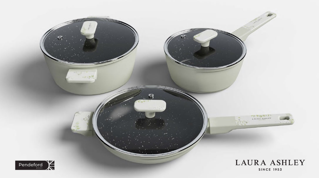 LAURA ASHLEY 11 INCH / 28CM DEEP FRYING SAUTE PAN WITH GLASS LID SAGE PARTERRE