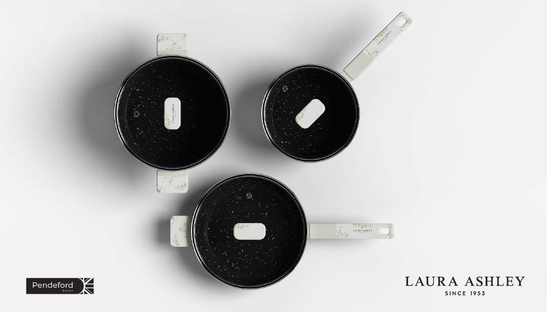 LAURA ASHLEY 6.4INCH / 16CM SAUCEPAN WITH GLASS LID SAGE PARTERRE