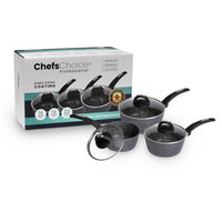 ChefsChoice Professional Premium Marble Coated - 3PC SAUCEPAN SET with GLASS LID /16CM / 18CM / 20CM