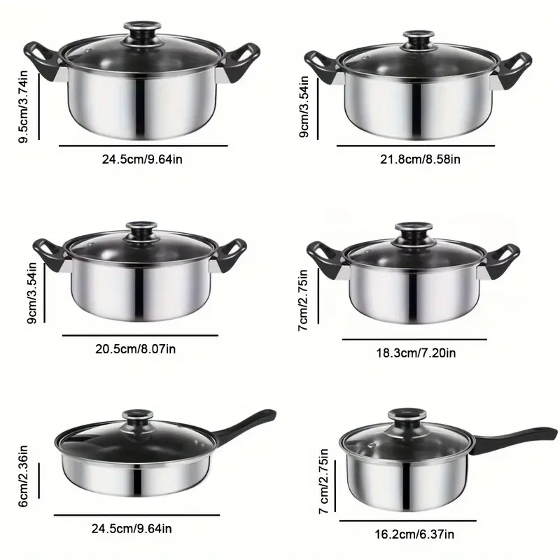 12pcs Stainless Steel Set Non Stick with Black Handle