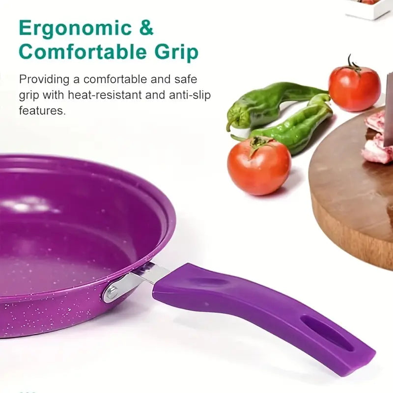 13pcs Heavy-Duty Cast Iron Non-Stick Cookware Set with Glass Lids- Purple