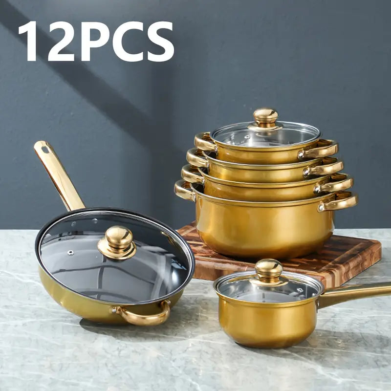 12pcs Golden stainless steel cookware set Non Stick