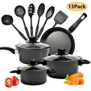 13-Piece Non-Stick Cookware Set with Glass Lids - Black