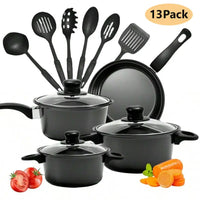 13-Piece Non-Stick Cookware Set with Glass Lids - Black