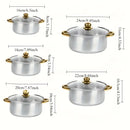 10pcs Colorful Stainless Steel Non Stick Golden Double Handle Cookware Set - Blue