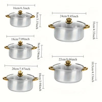 10pcs Colorful Stainless Steel Non Stick Golden Double Handle Cookware Set - Blue