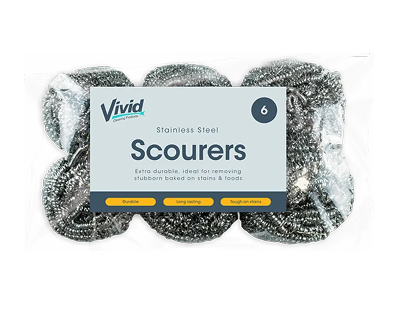 Stainless Steel Scourers - 6 Pack   (5056170313544)