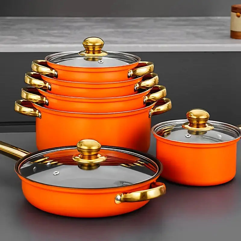 12pcs Stainless Steel Cookware Set Non Stick -Orange