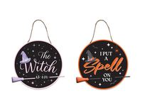 Hanging Witch Plaque with Broomstick   (5063436119970)