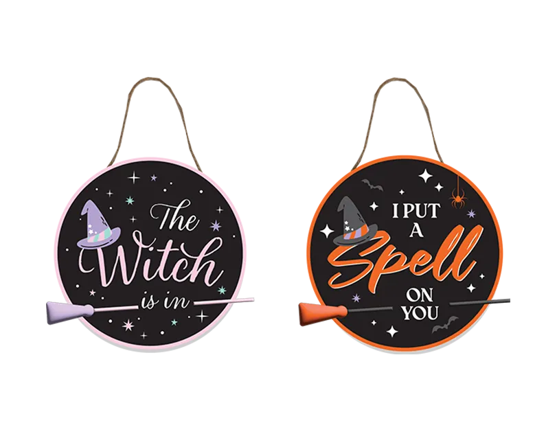 Hanging Witch Plaque with Broomstick   (5063436119970)