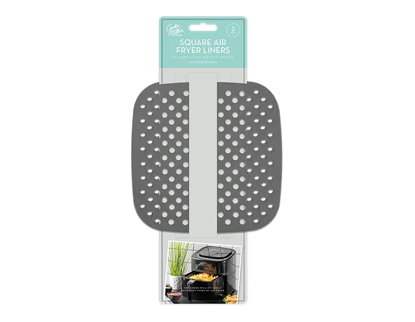 Silicone Air Fryer Non Stick Reusable Square Liners 21 x 21cm 2 pack   (5056170377645)
