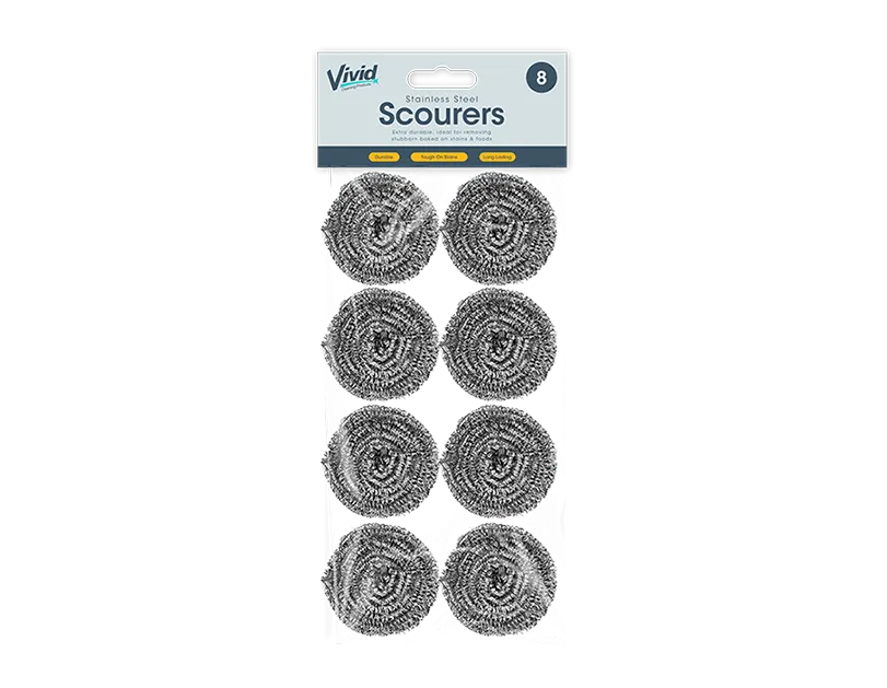 Stainless Steel Scourers - 8 Pack   (5056170369558)